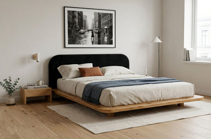 BORA Oak Floating Bed with Upholstered Headboard