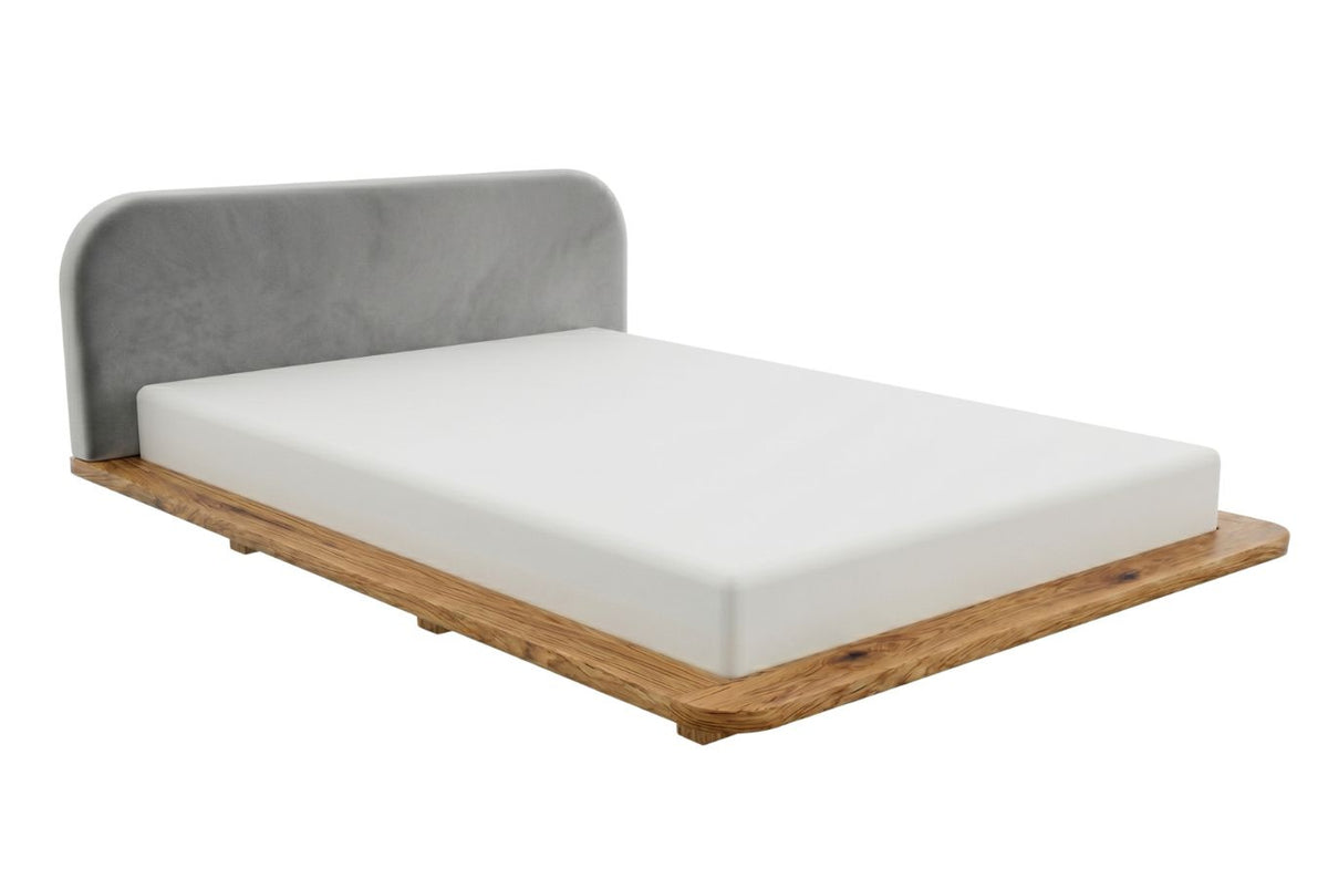 BORA Oak Floating Bed with Upholstered Headboard