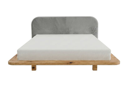 BORA Oak Floating Bed with Upholstered Headboard