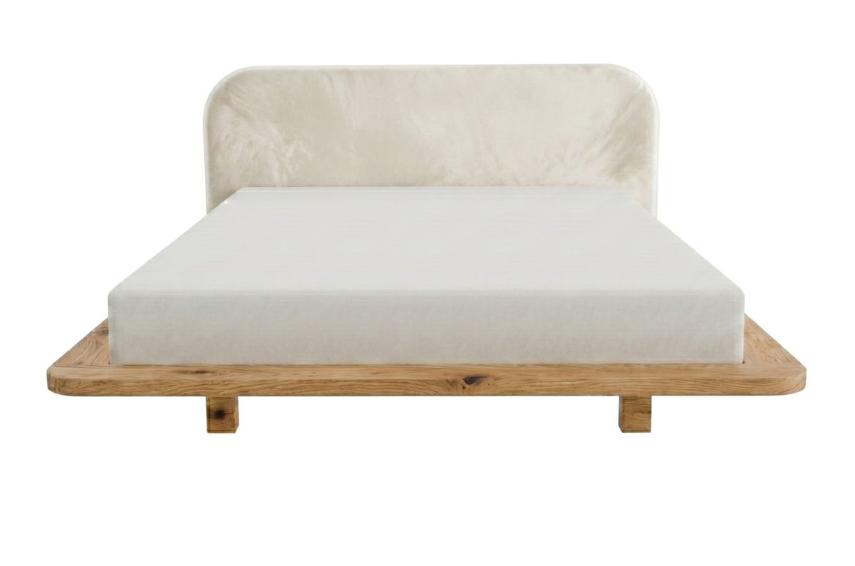 BORA Oak Floating Bed with Upholstered Headboard