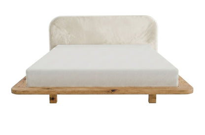 BORA Oak Floating Bed with Upholstered Headboard