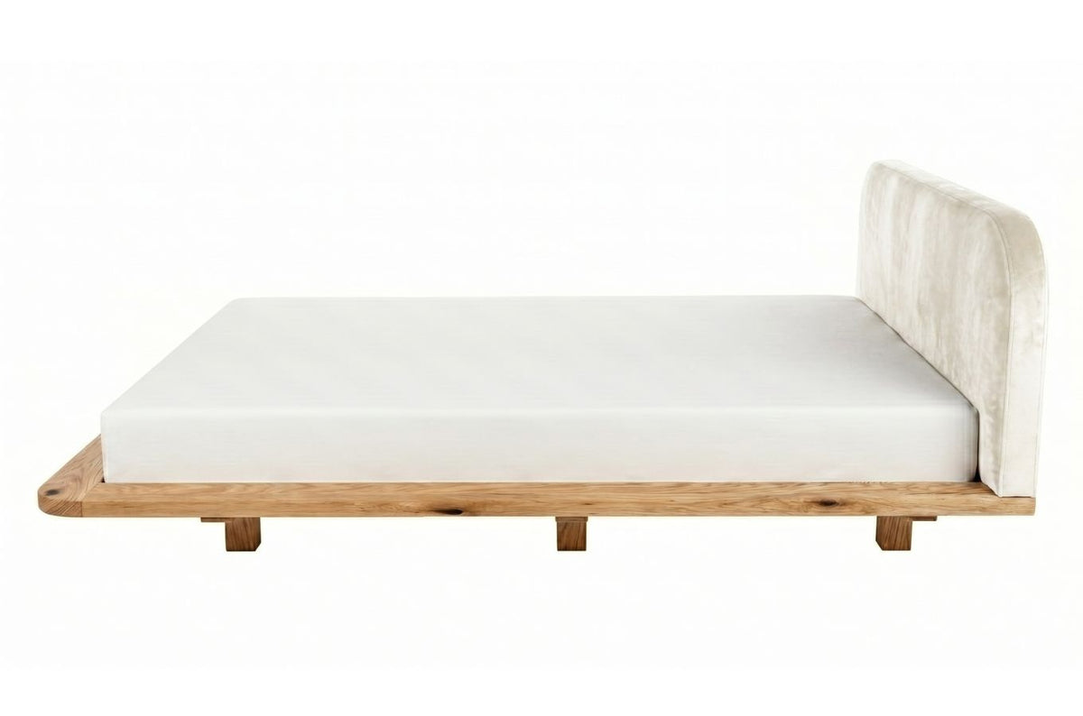 BORA Oak Floating Bed with Upholstered Headboard