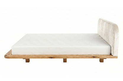 BORA Oak Floating Bed with Upholstered Headboard