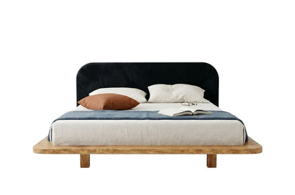 BORA Oak Floating Bed with Upholstered Headboard