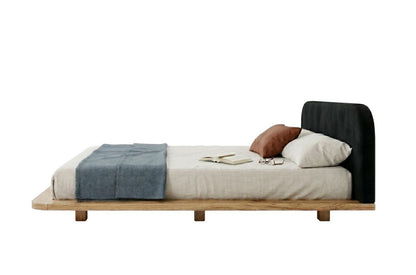 BORA Oak Floating Bed with Upholstered Headboard