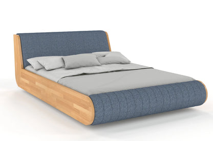 HARALD Beech Floating Bed with Upholstered Headboard