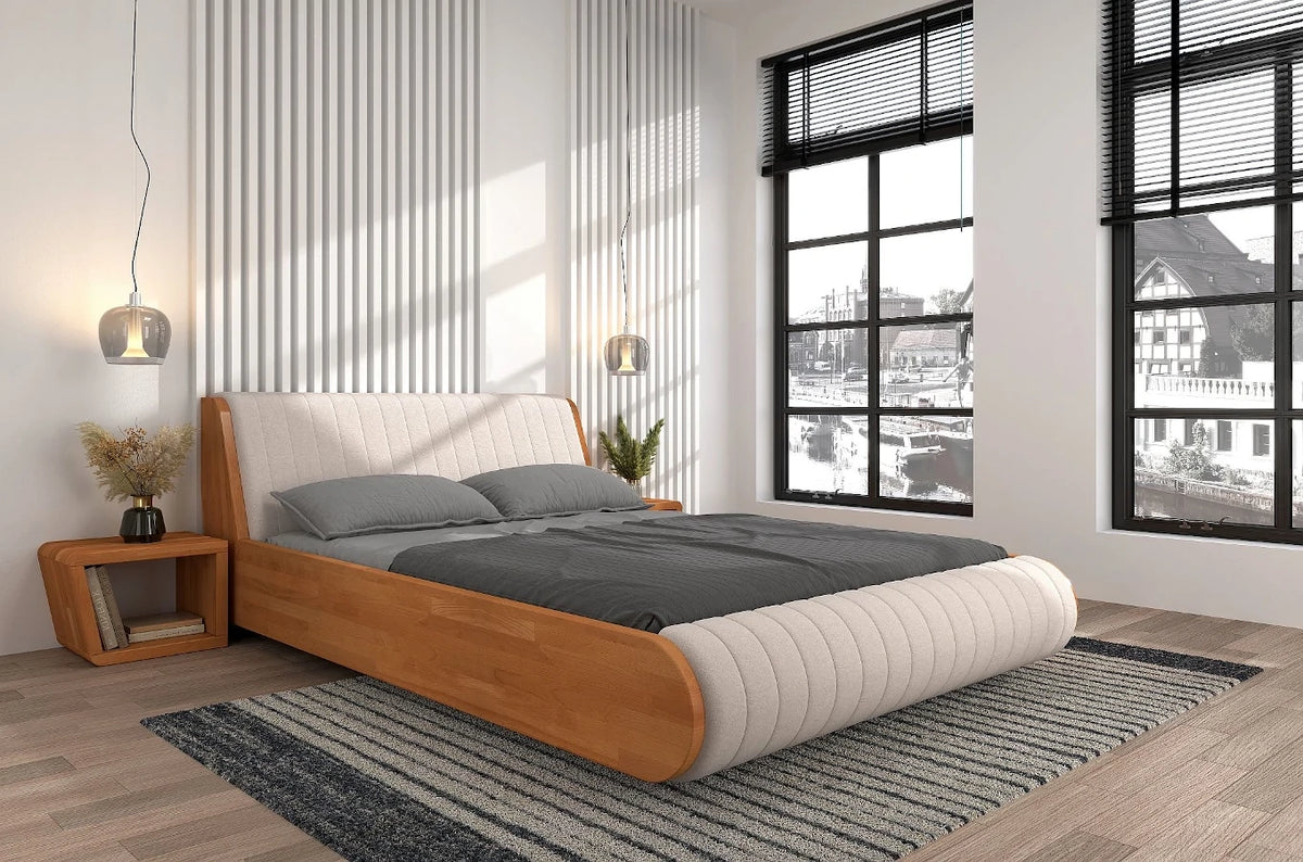 HARALD Beech Floating Bed with Upholstered Headboard