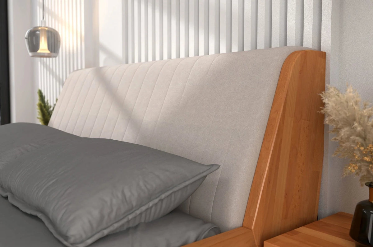 HARALD Beech Floating Bed with Upholstered Headboard