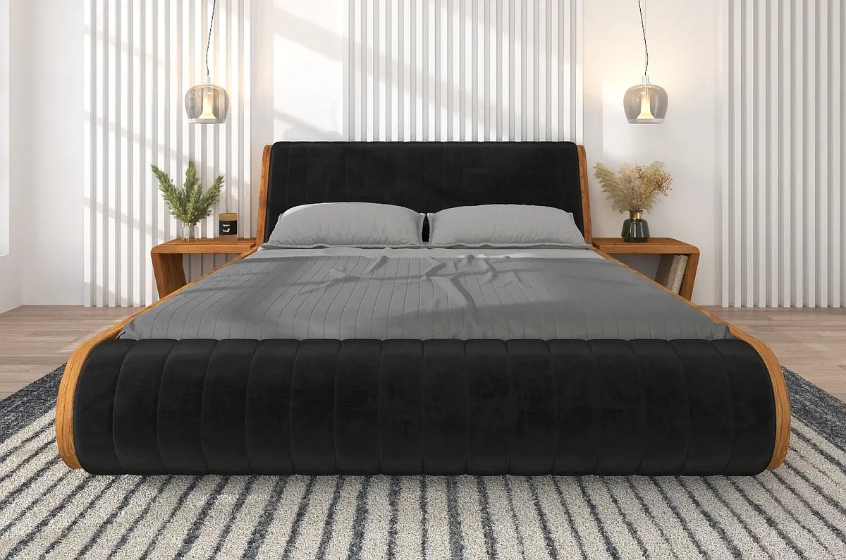 HARALD Oak Floating Bed with Upholstered Headboard