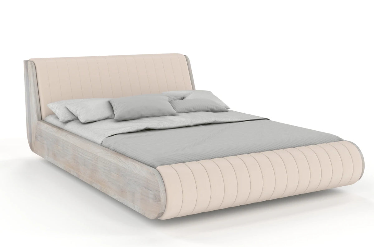 HARALD Oak Floating Bed with Upholstered Headboard