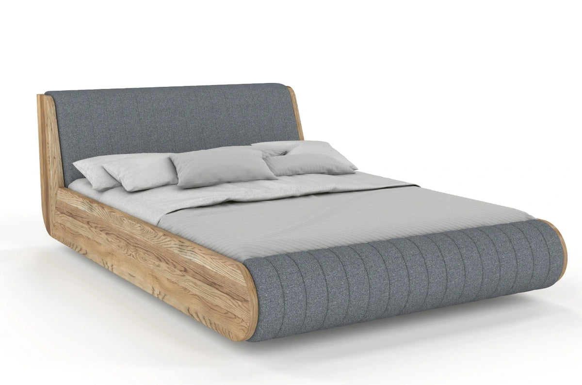 HARALD Oak Floating Bed with Upholstered Headboard
