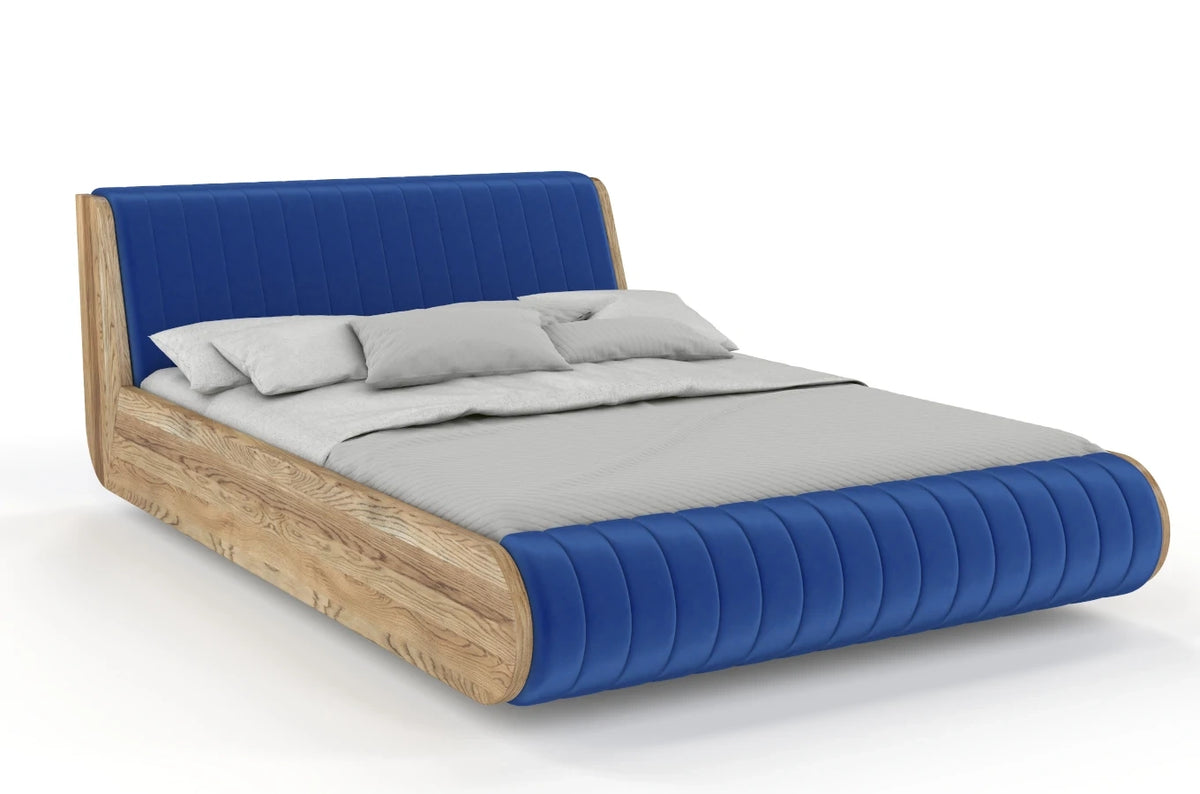HARALD Oak Floating Bed with Upholstered Headboard