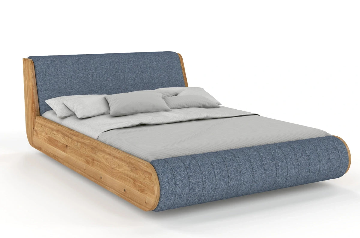 HARALD Oak Floating Bed with Upholstered Headboard