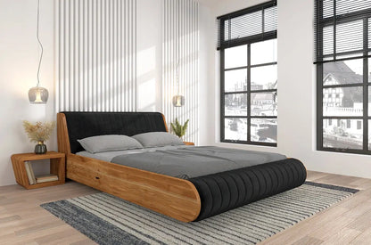 HARALD Oak Floating Bed with Upholstered Headboard