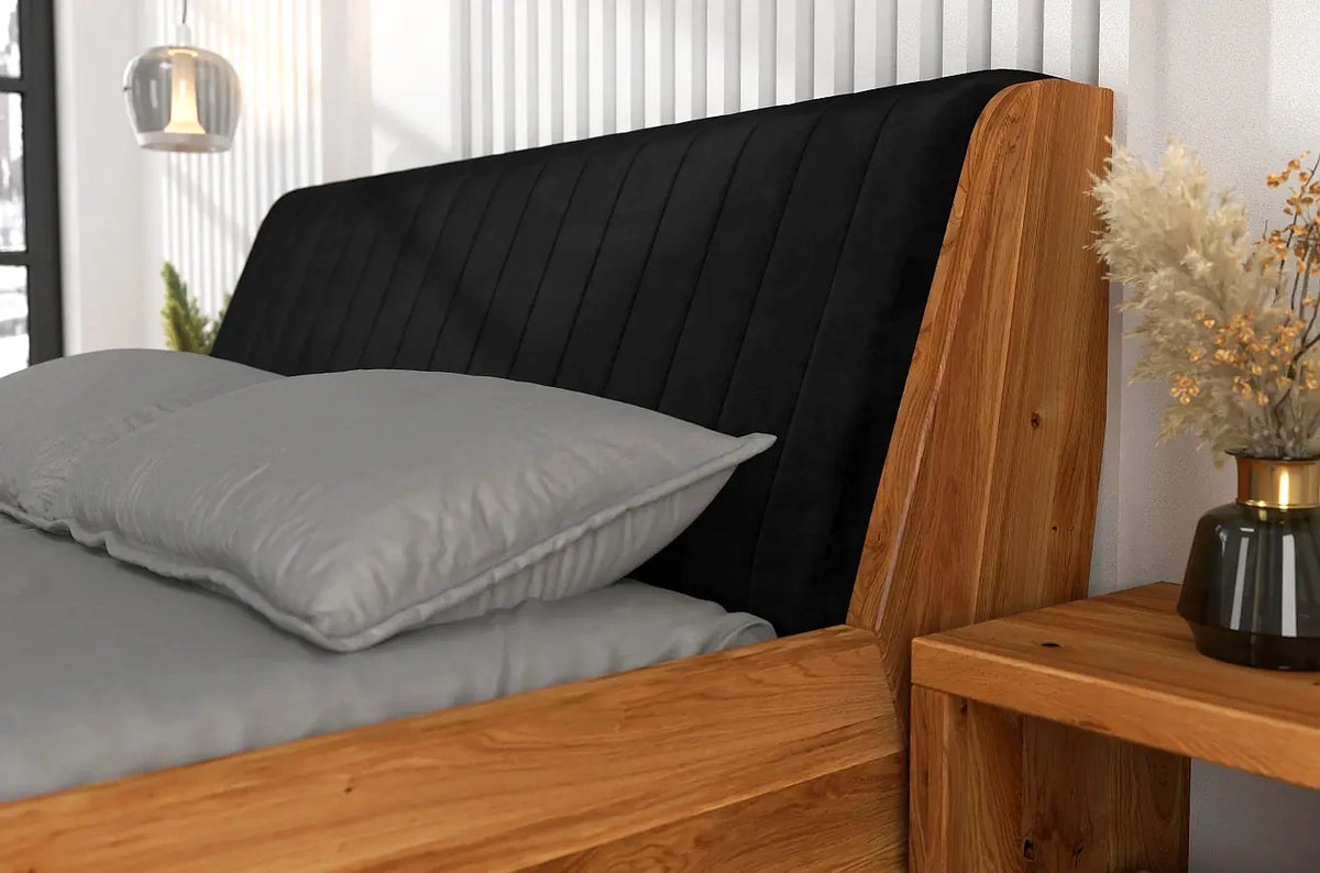 HARALD Oak Floating Bed with Upholstered Headboard