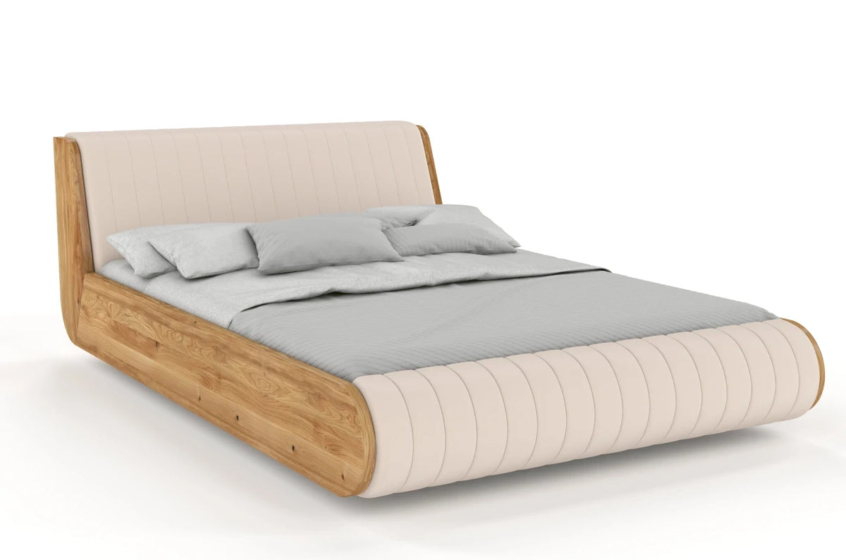 HARALD Oak Floating Bed with Upholstered Headboard