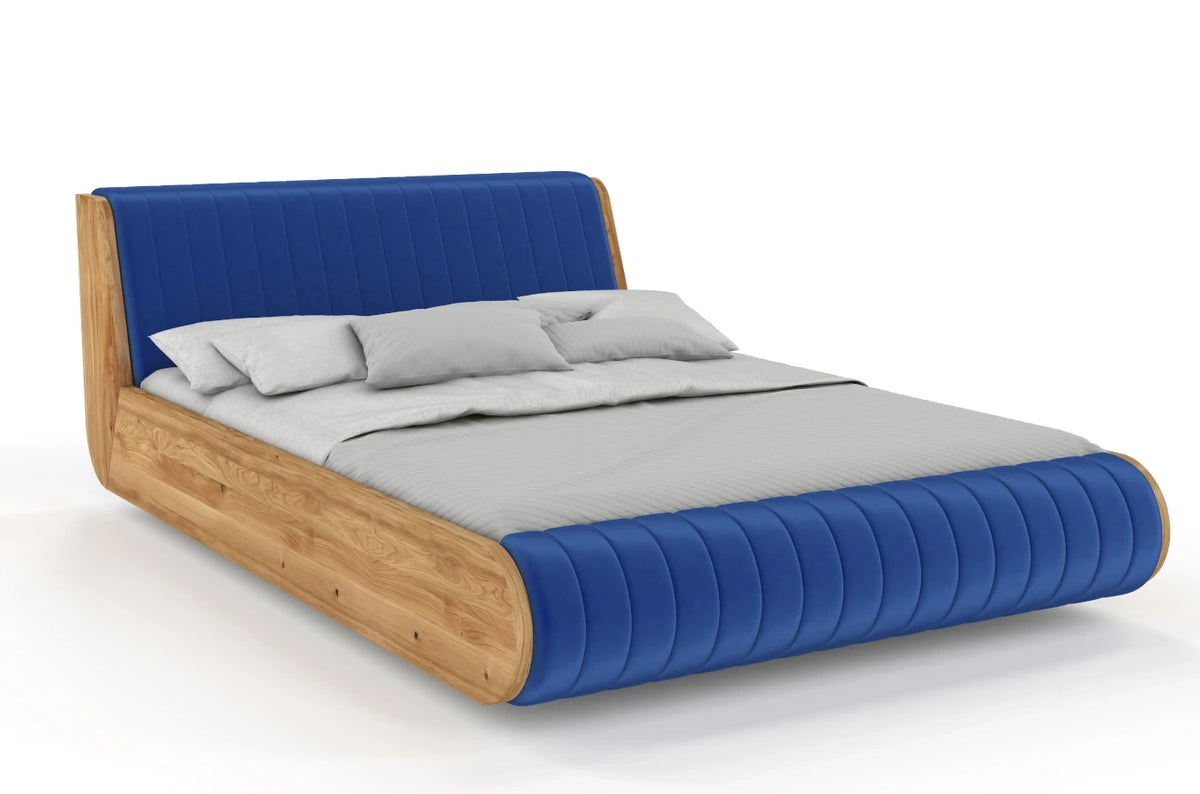 HARALD Oak Floating Bed with Upholstered Headboard