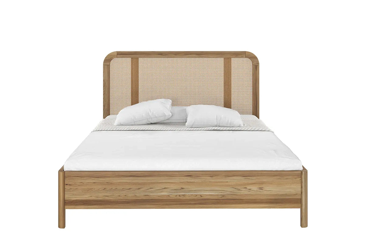 HARMARK Oak Bed with Rattan Details
