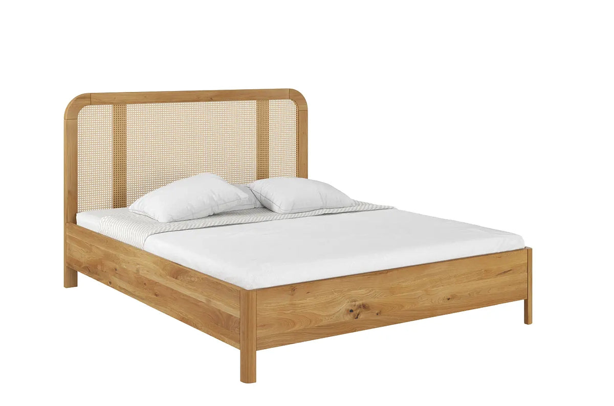 HARMARK Oak Bed with Rattan Details