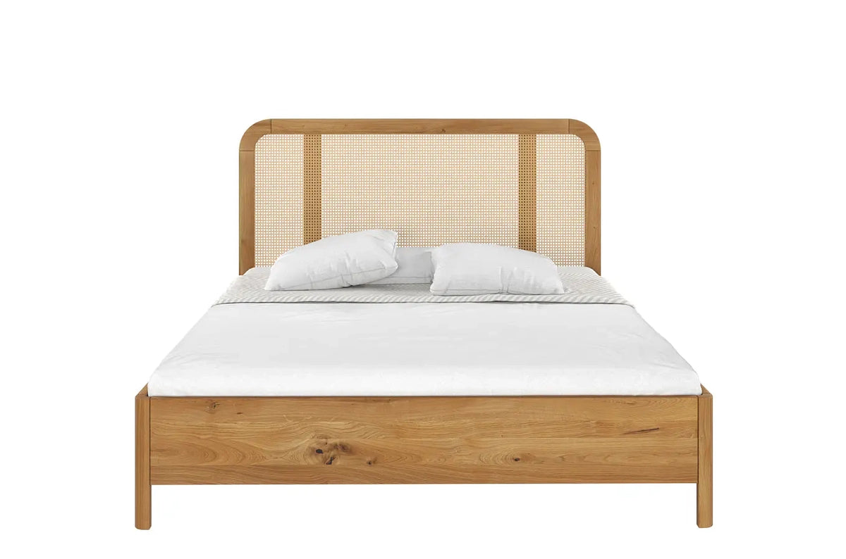 HARMARK Oak Bed with Rattan Details
