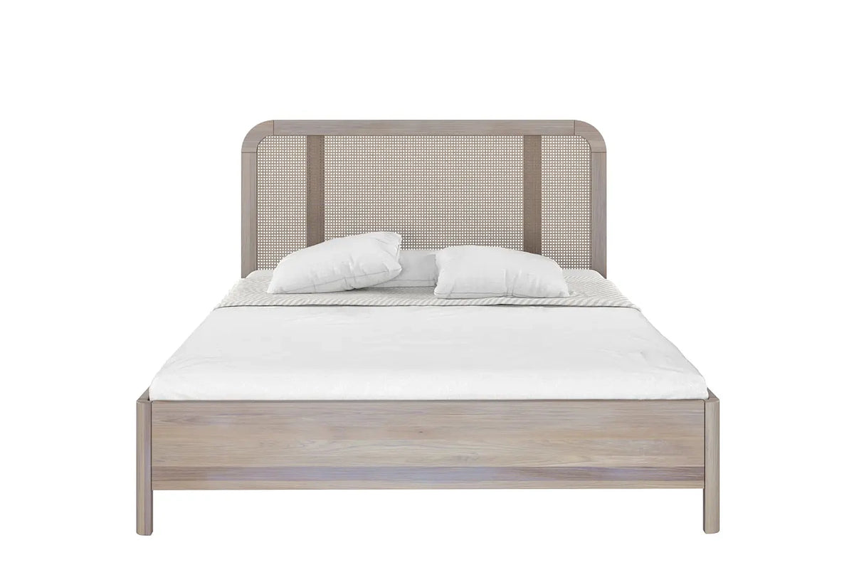 HARMARK Oak Bed with Rattan Details