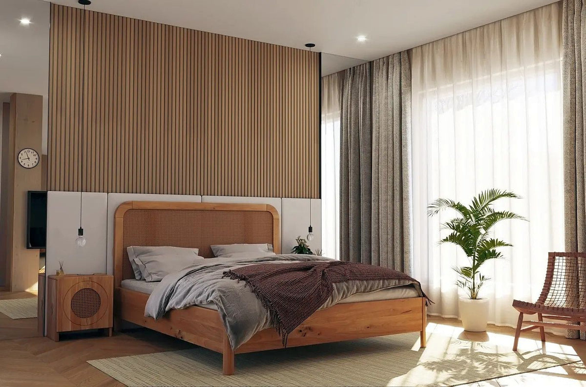 HARMARK Oak Bedside Table with Rattan