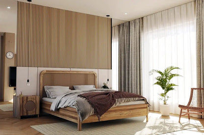 HARMARK Oak Bedside Table with Rattan