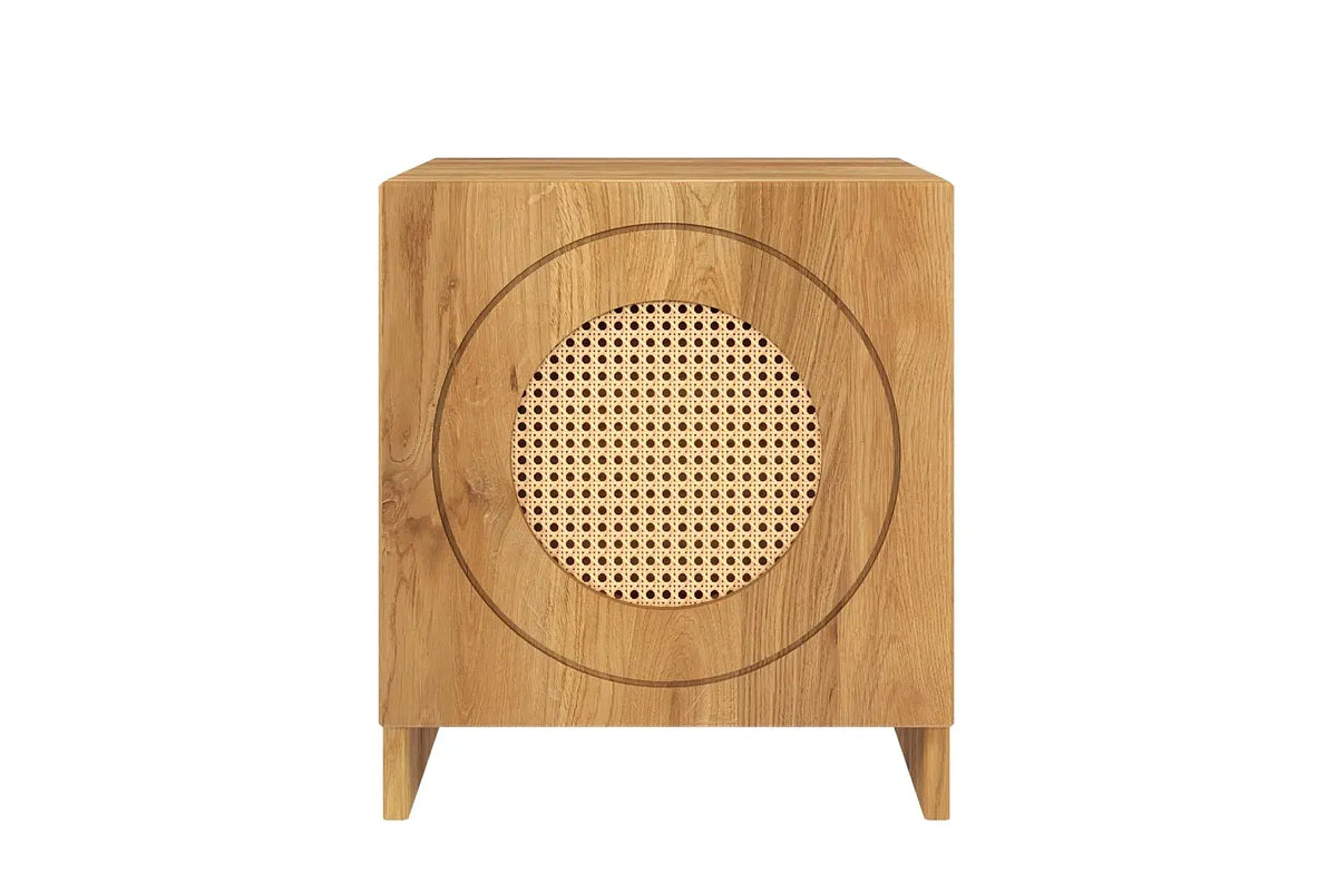 HARMARK Oak Bedside Table with Rattan