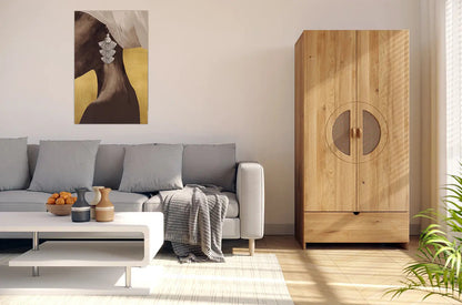 HARMARK Oak Wardrobe with Rattan Doors and Drawer