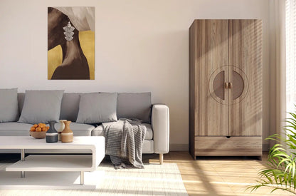 HARMARK Oak Wardrobe with Rattan Doors and Drawer