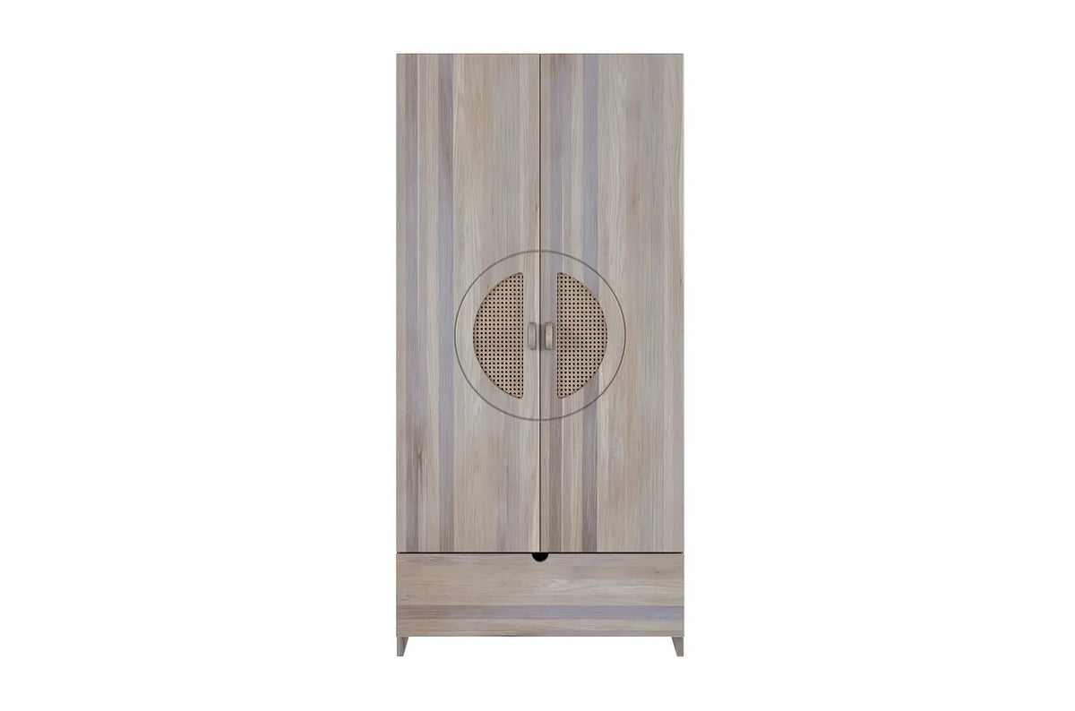 HARMARK Oak Wardrobe with Rattan Doors and Drawer