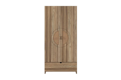HARMARK Oak Wardrobe with Rattan Doors, Shelves and Drawer