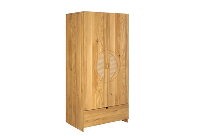 HARMARK Oak Wardrobe with Rattan Doors, Shelves and Drawer