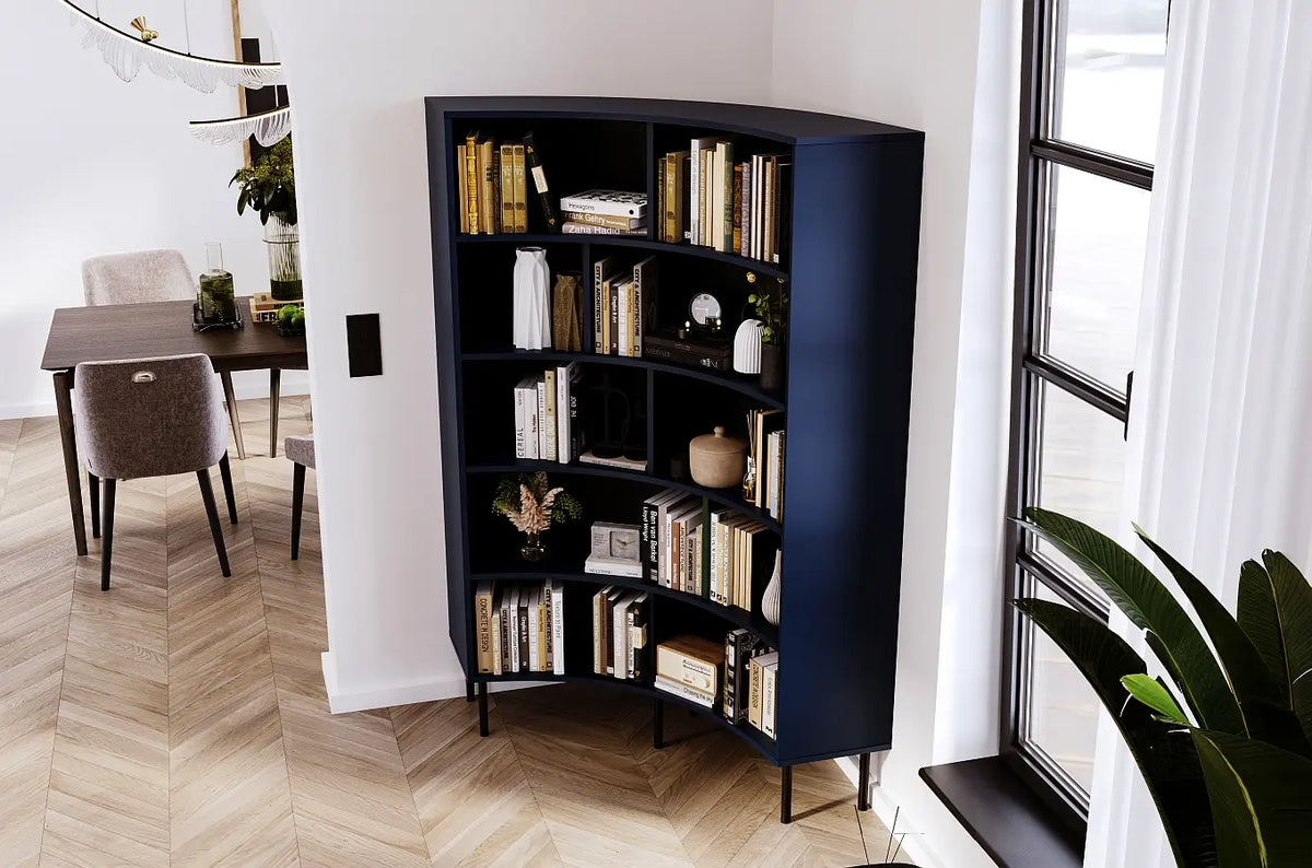 HORN Corner Bookcase 100CM with Black Legs Navy Blue