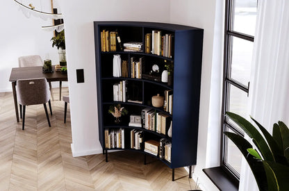 HORN Corner Bookcase 100CM with Black Legs Navy Blue