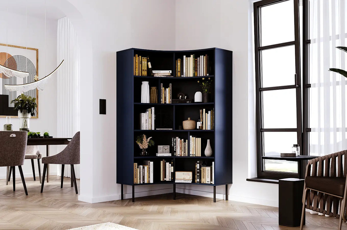 HORN Corner Bookcase 100CM with Black Legs Navy Blue