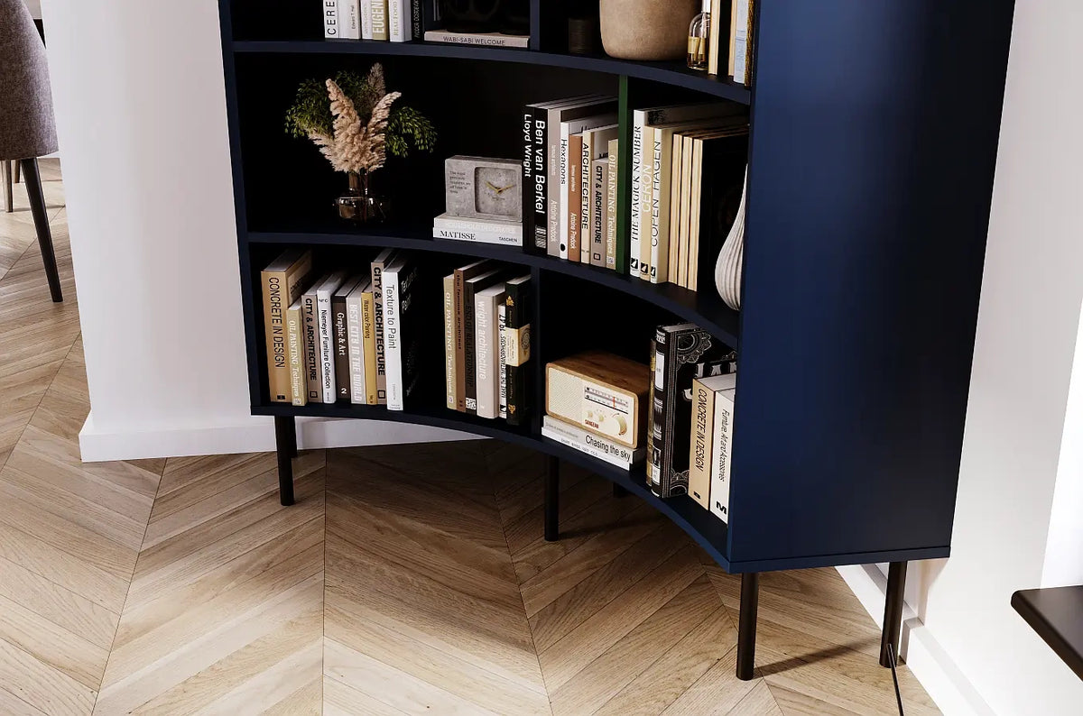 HORN Corner Bookcase 100CM with Black Legs Navy Blue