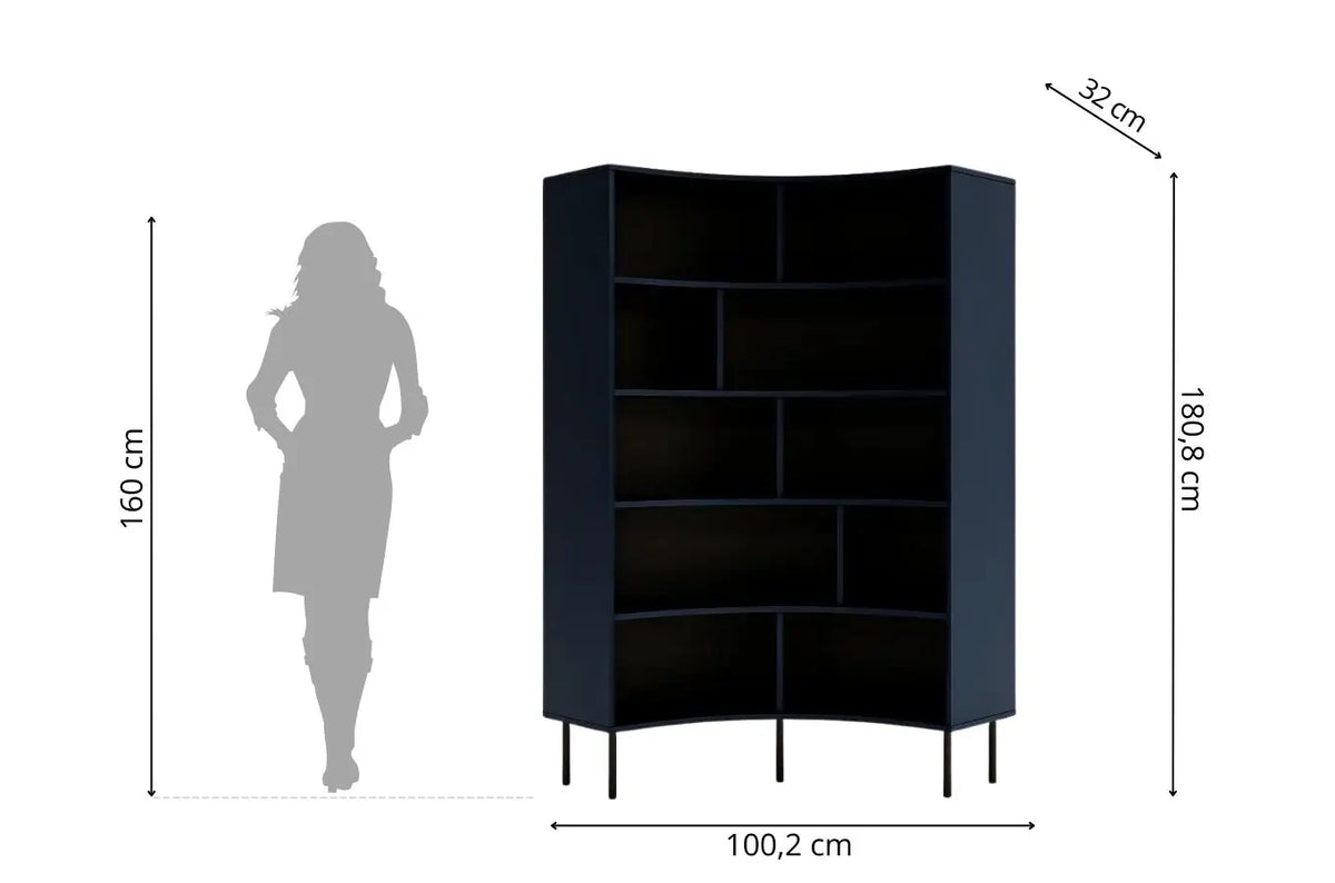 HORN Corner Bookcase 100CM with Black Legs Navy Blue