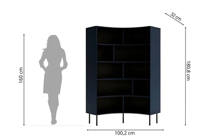 HORN Corner Bookcase 100CM with Black Legs Navy Blue
