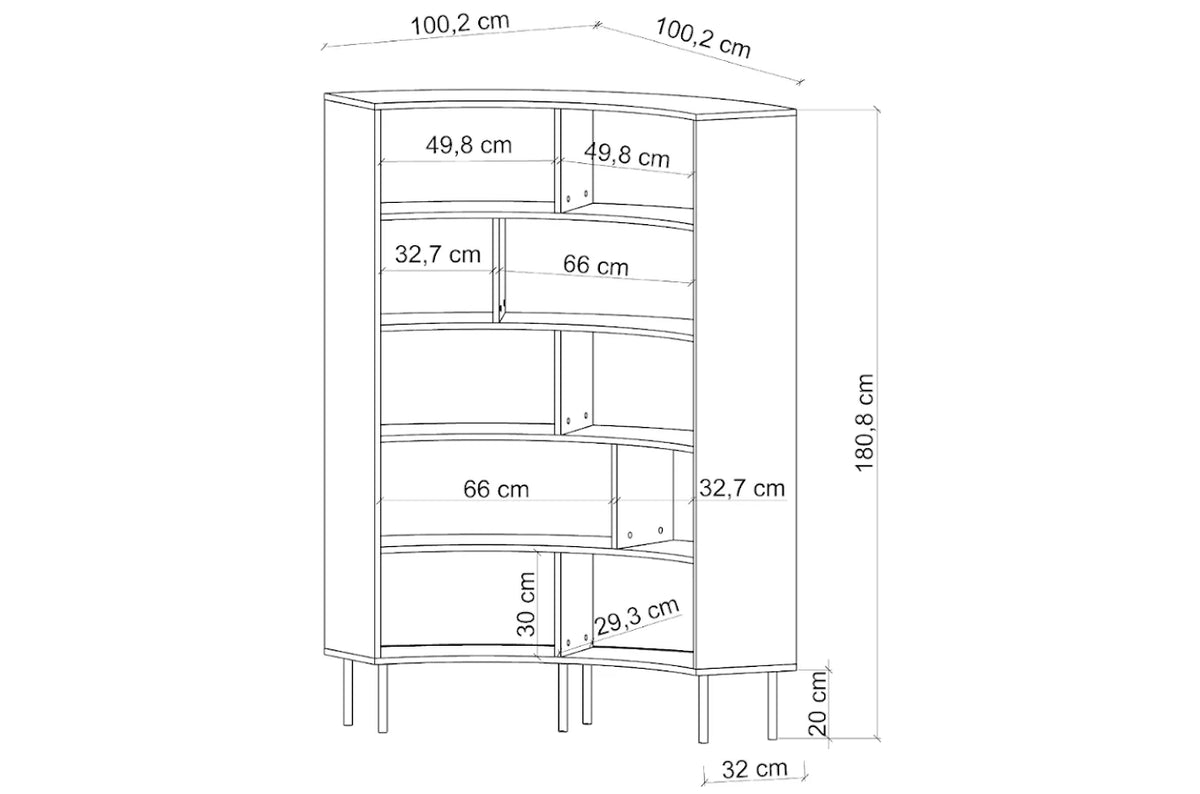 HORN Corner Bookcase 100CM with Black Legs Navy Blue