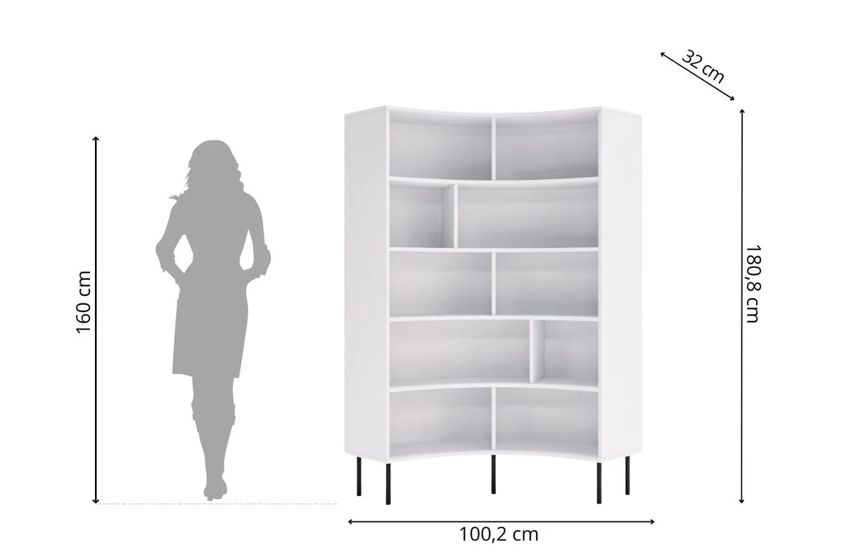 HORN Corner Bookcase 100CM with Black Legs White
