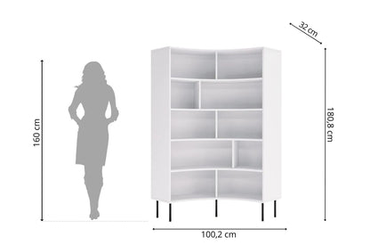 HORN Corner Bookcase 100CM with Black Legs White