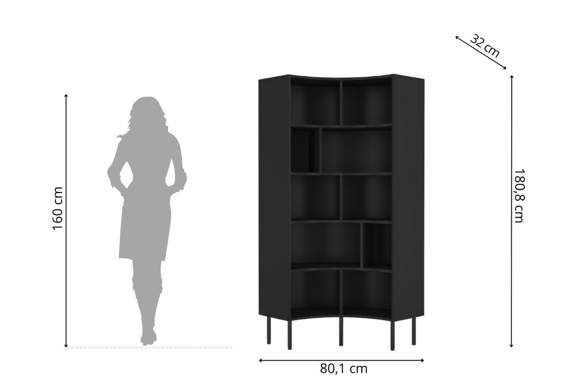 HORN Corner Bookcase 80CM with Black Legs