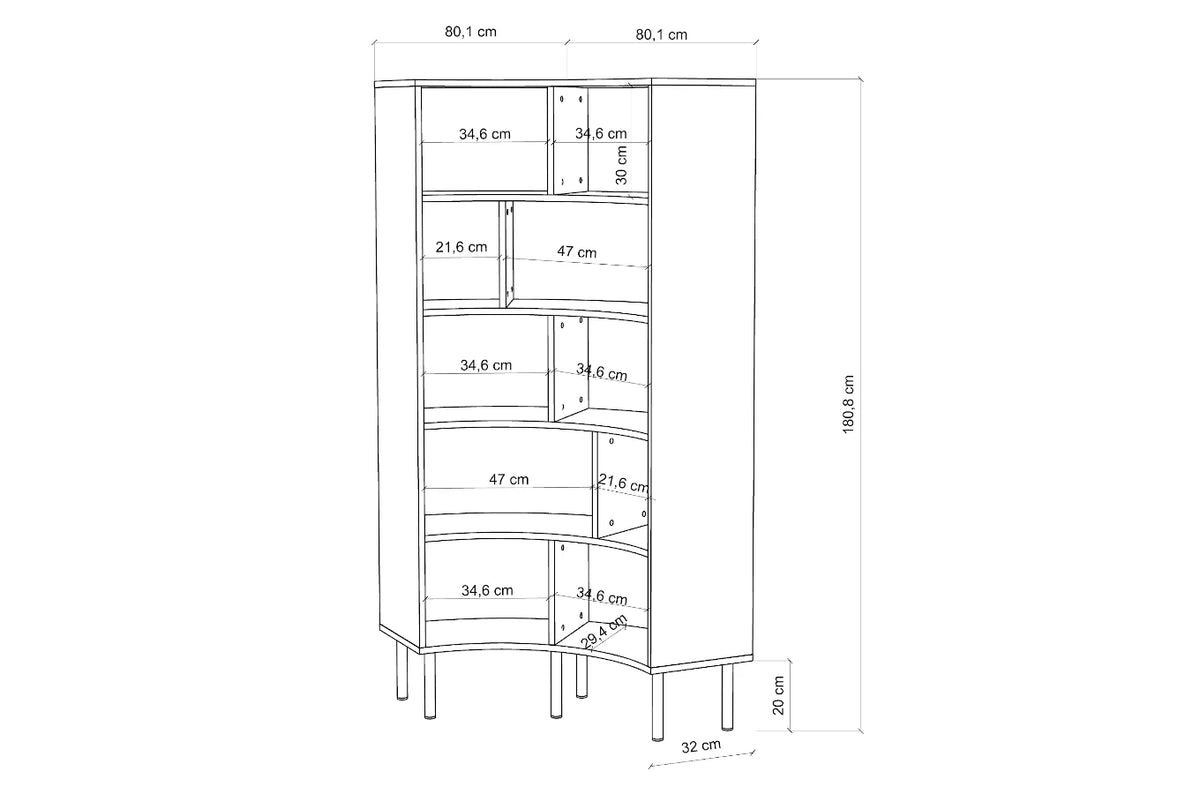 HORN Corner Bookcase 80CM with Black Legs