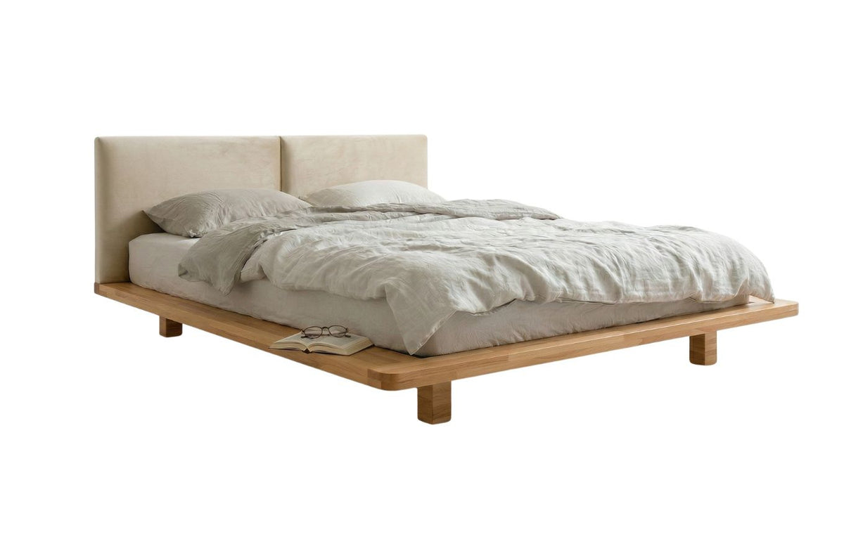 HVAR Beech Floating Bed with Bouclé Headboard