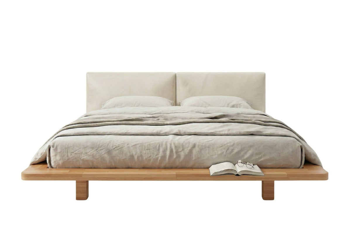 HVAR Beech Floating Bed with Bouclé Headboard