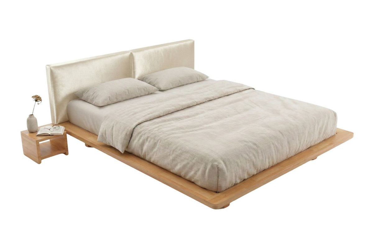 HVAR Beech Floating Bed with Bouclé Headboard