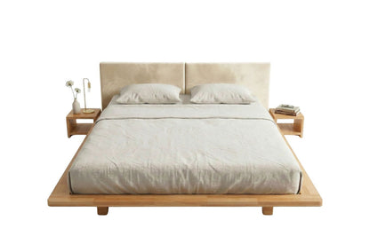 HVAR Beech Floating Bed with Bouclé Headboard