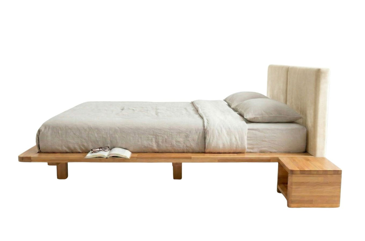 HVAR Beech Floating Bed with Bouclé Headboard