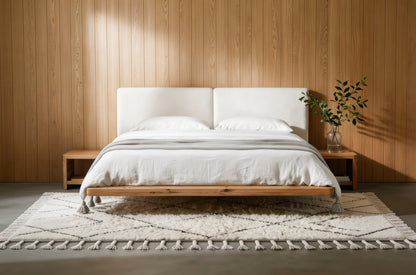 HVAR Oak Floating Bed with Bouclé Headboard